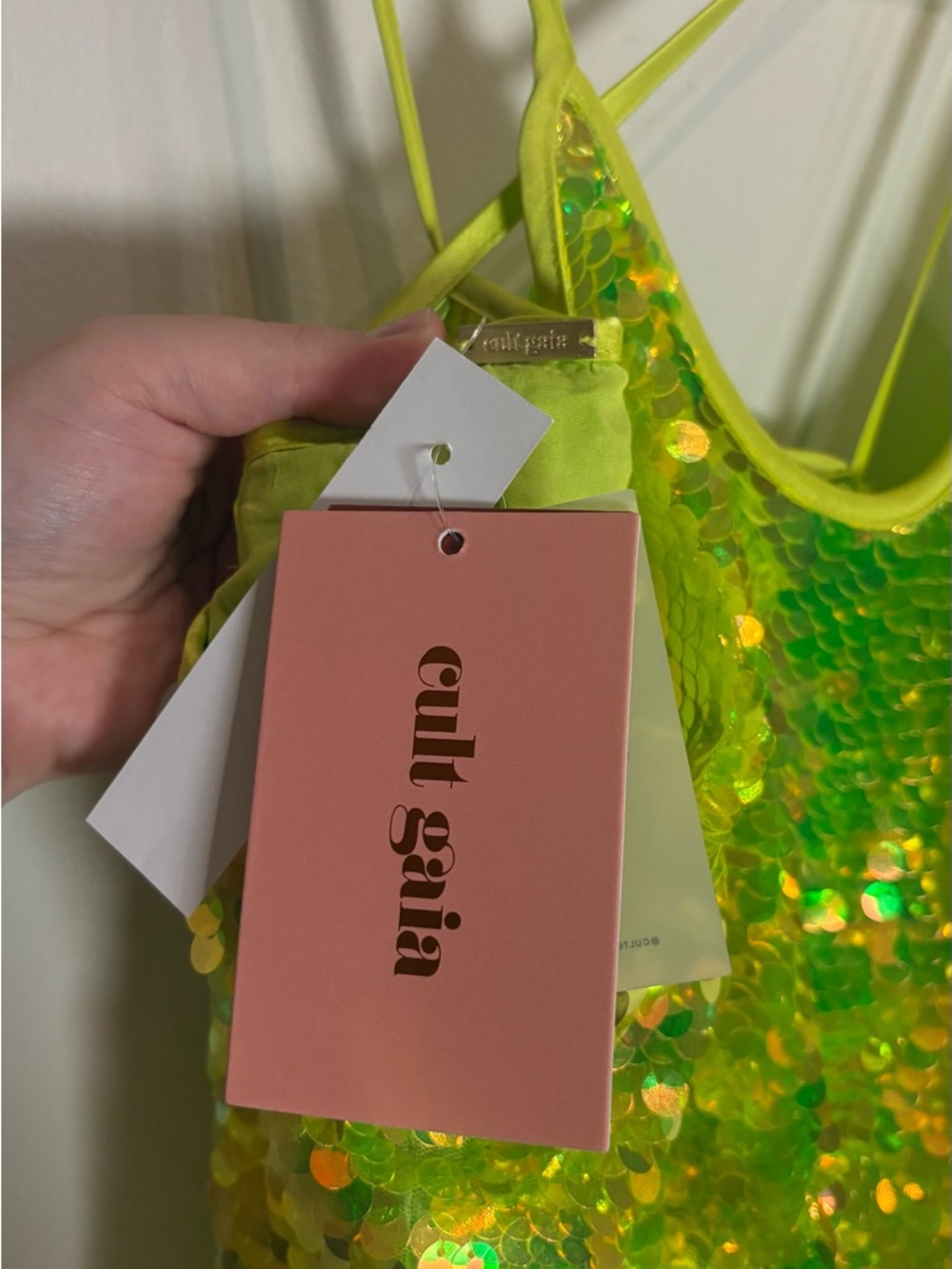 Cult Gaia NWT Lily Crisscross-Strap Sequin Maxi Dress in Acid Fern Green Medium - Picture 10 of 11